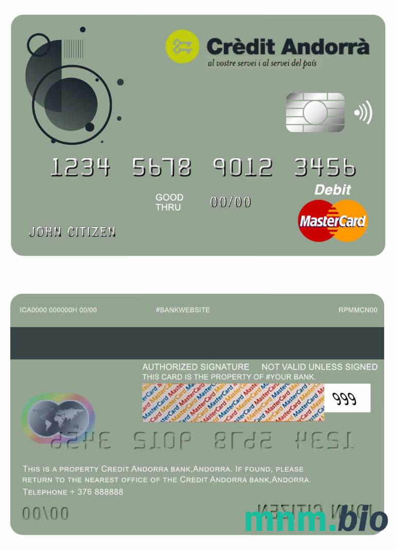 Andorra Credit Andorra bank master karta przykład w formacie PSD